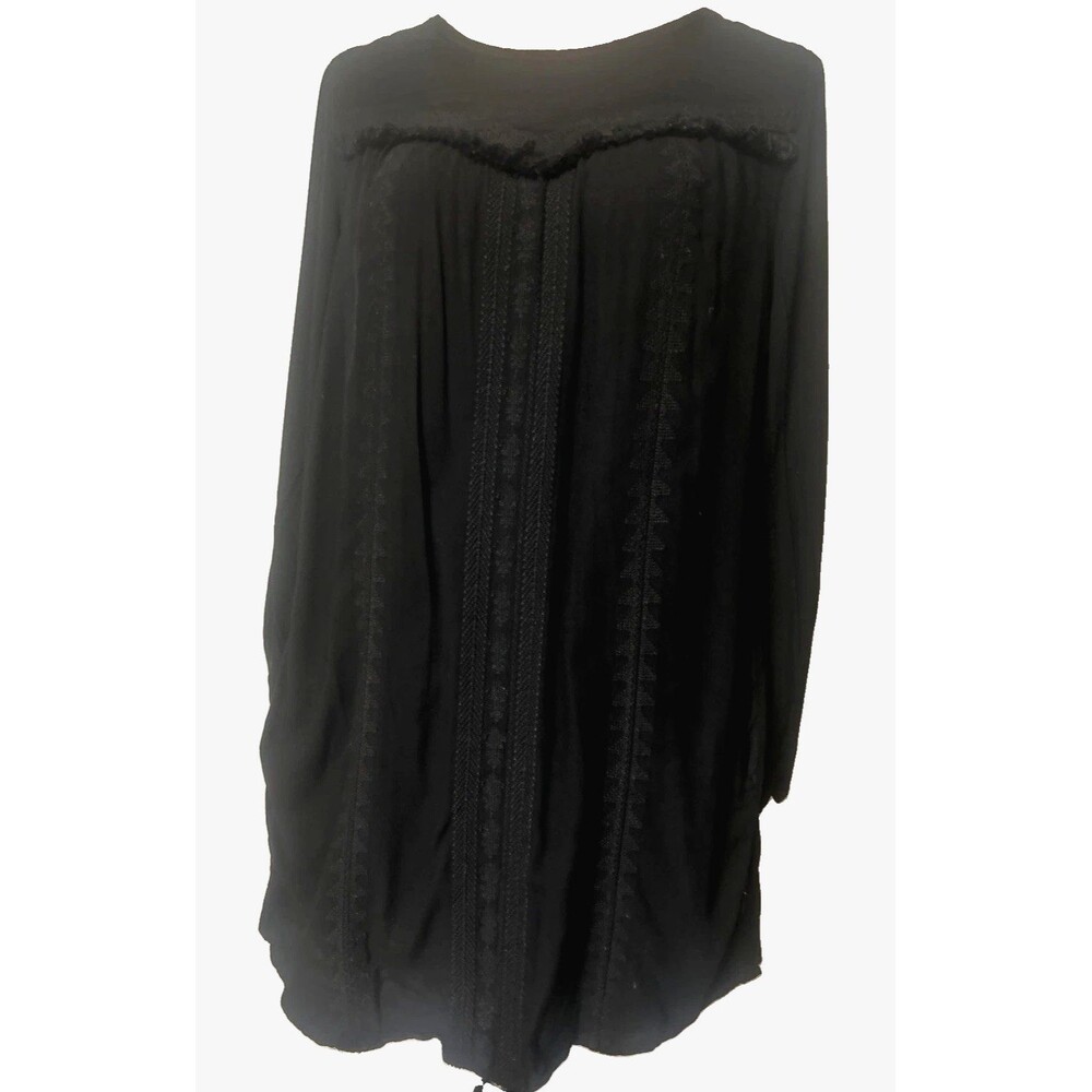 Scotch & Soda Womens Black Embroidered Fringe Tunic Long Sleeves Mini Dress 2